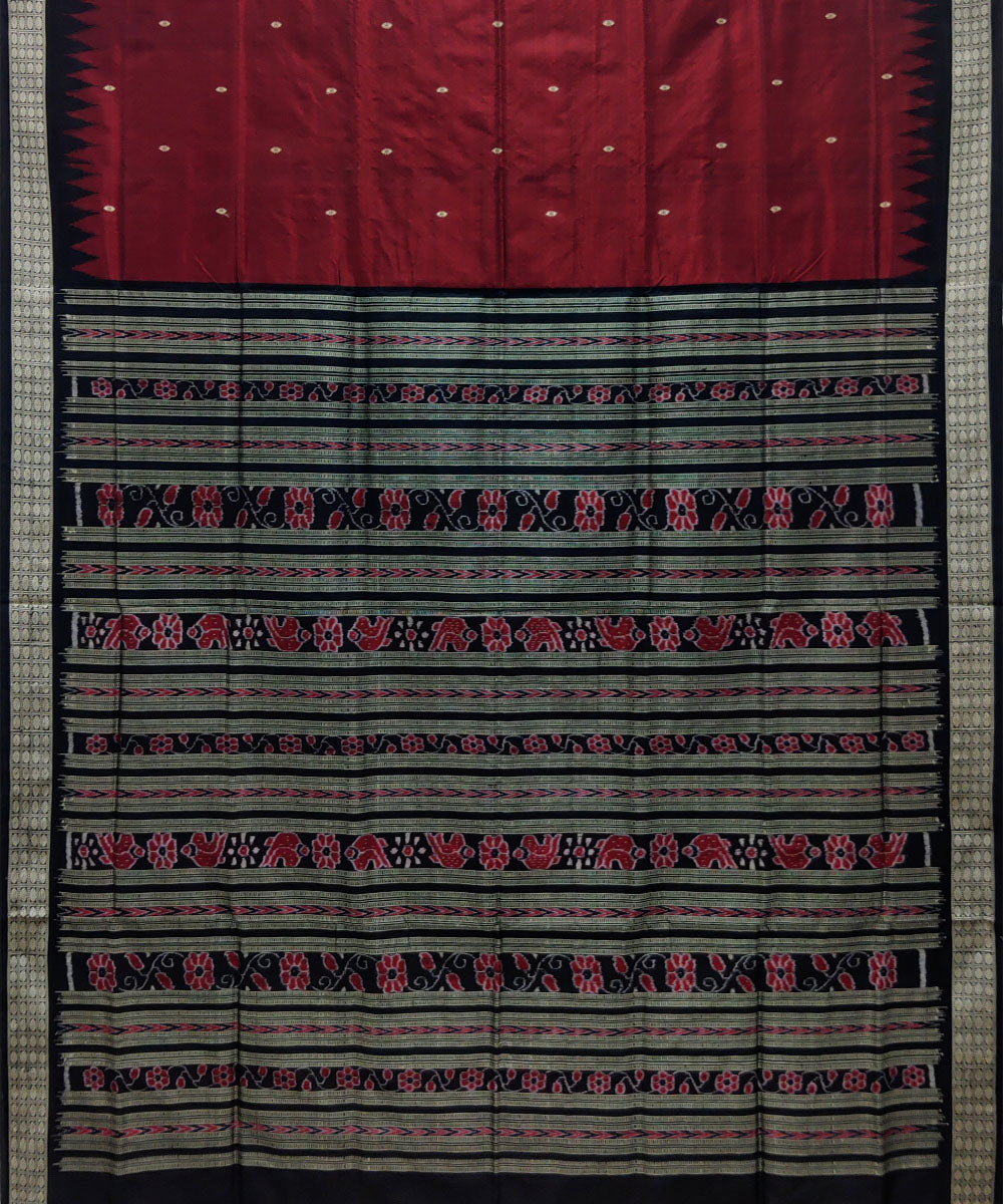 Maroon black silk handwoven bomkai saree