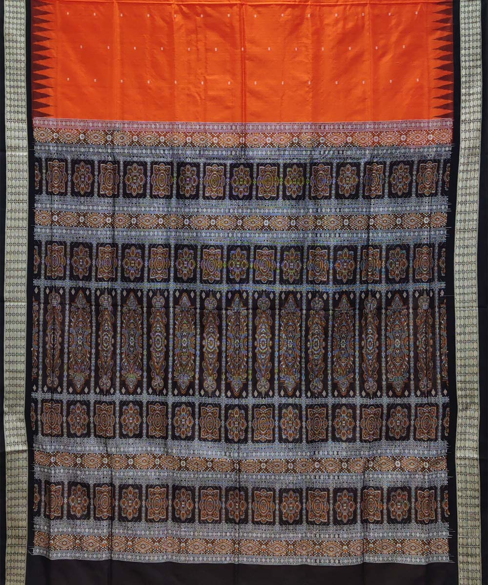 Orange black silk handwoven bomkai saree