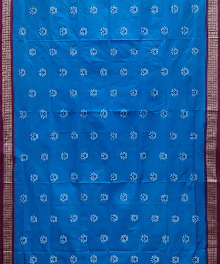 Sky blue magenta handwoven silk sambalpuri saree