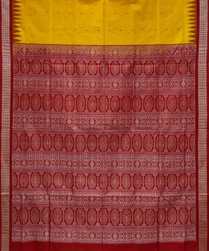 Yellow red silk handwoven bomkai saree