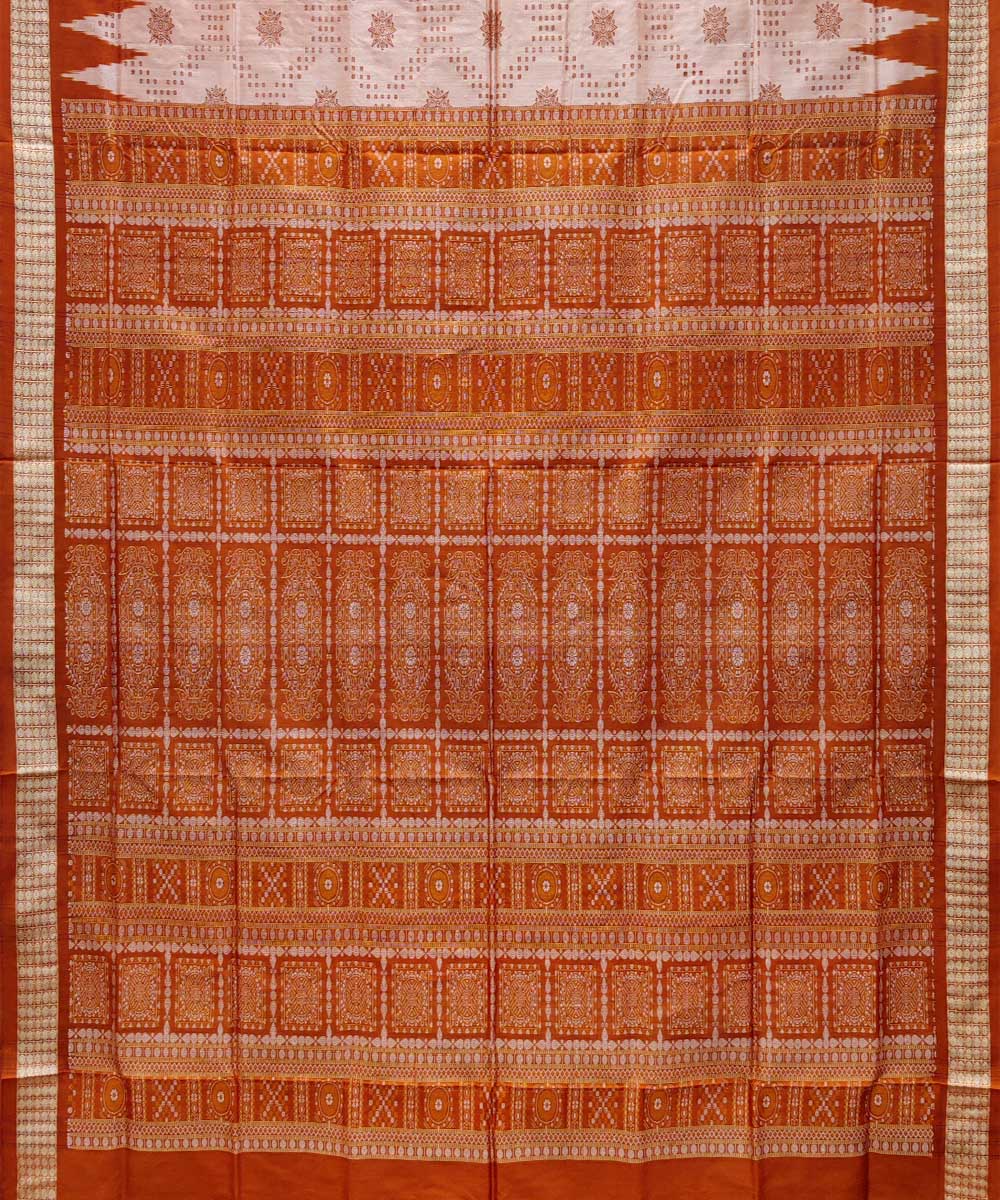 White orange silk handwoven bomkai saree