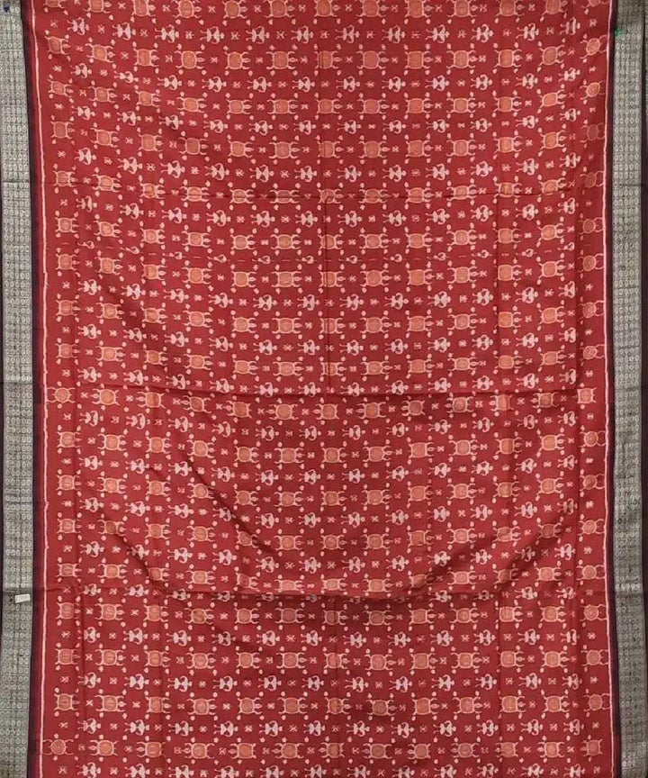 Rust orange handloom silk sambalpuri saree