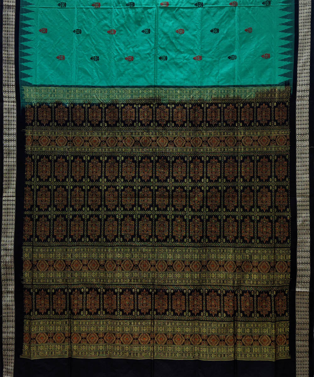 Cyan green black handwoven silk bomkai saree