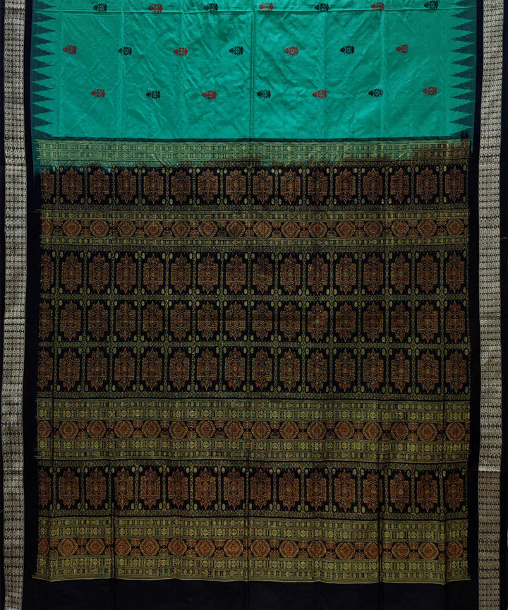 Cyan green black handwoven silk bomkai saree