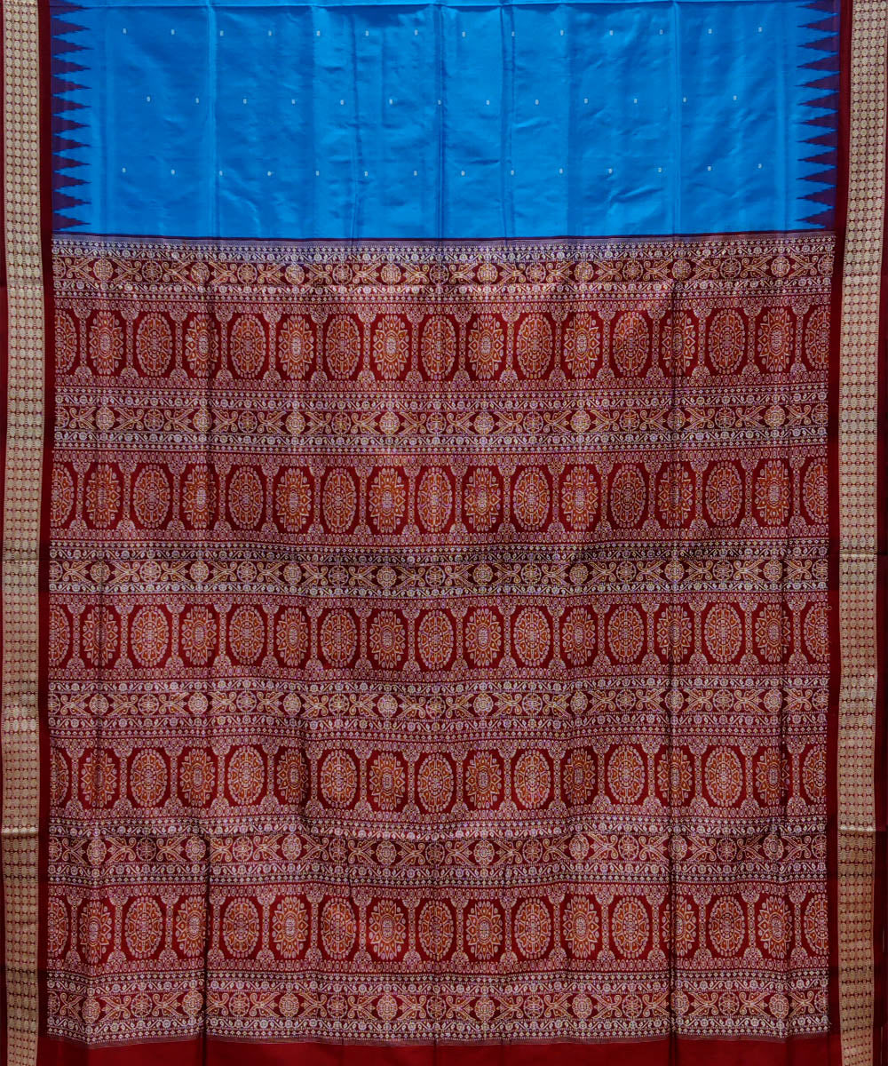 Sky blue maroon silk handwoven bomkai saree