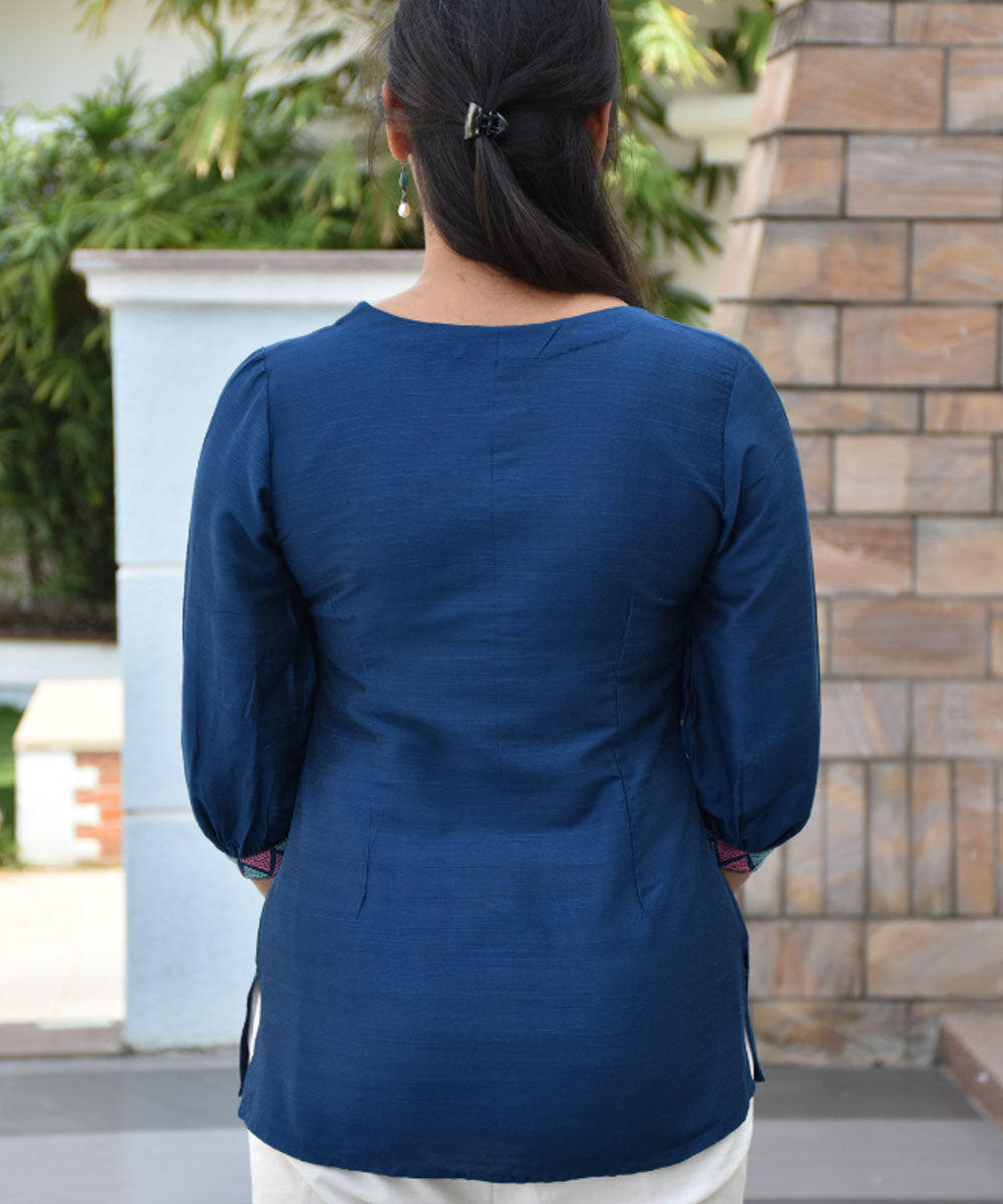 Blue silk hand embroidery tunic