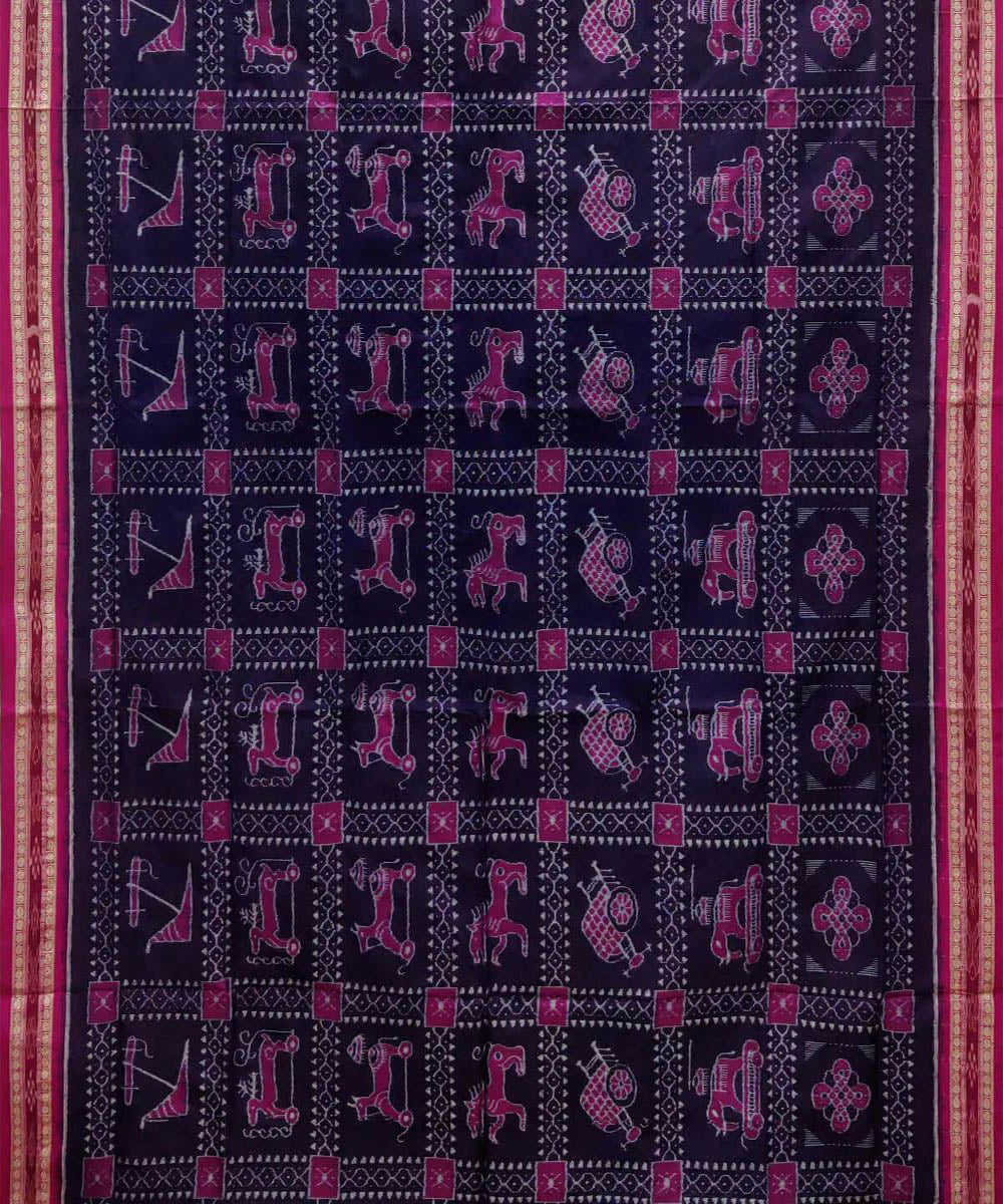 Navy blue red handwoven silk sambalpuri saree