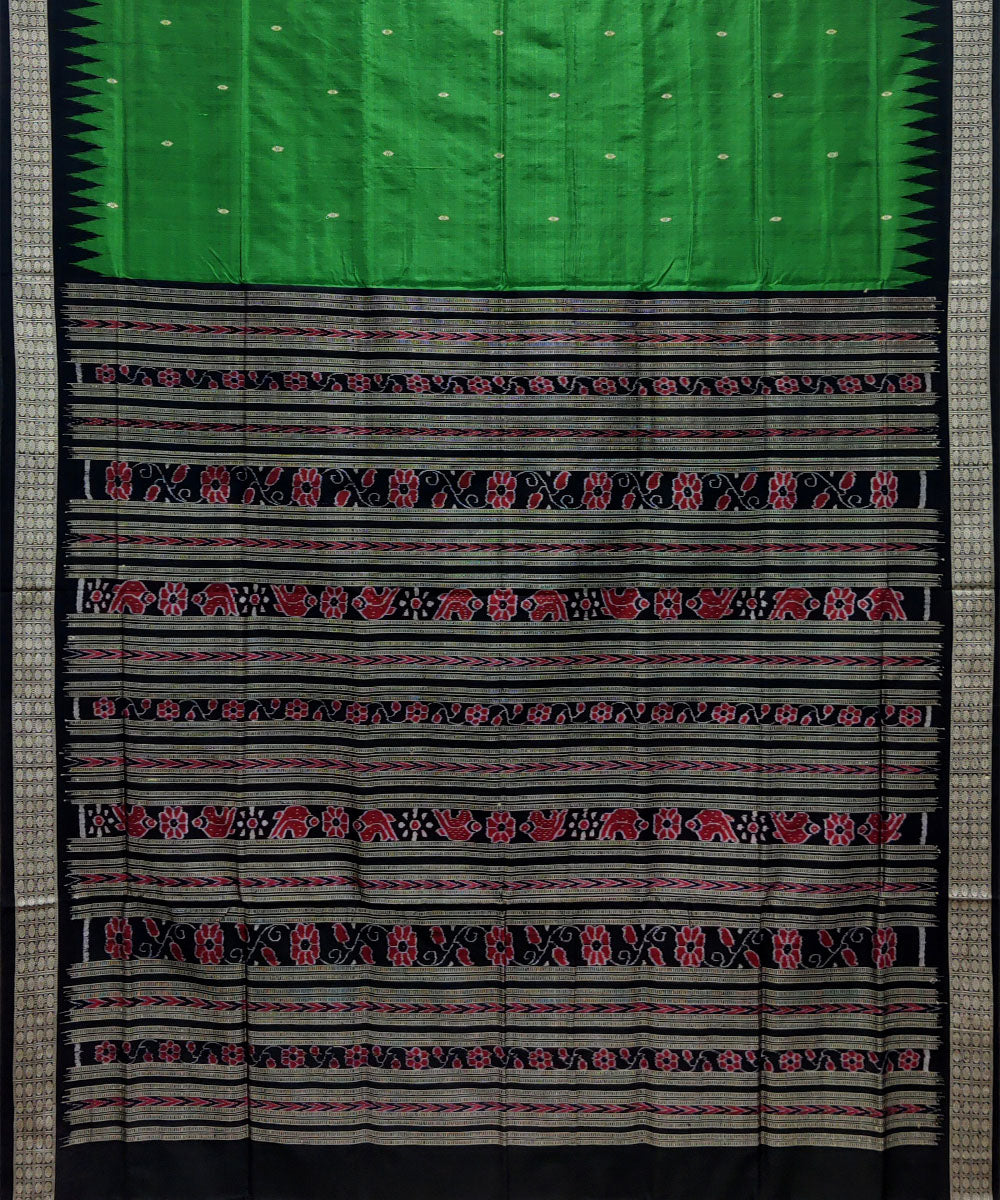 Dark green black silk handwoven bomkai saree