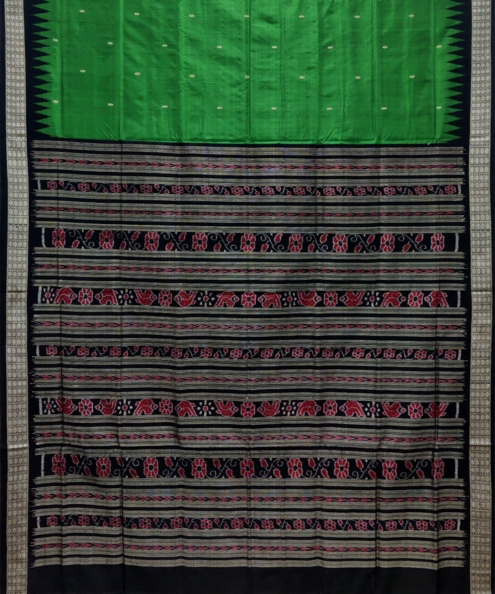 Dark green black silk handwoven bomkai saree