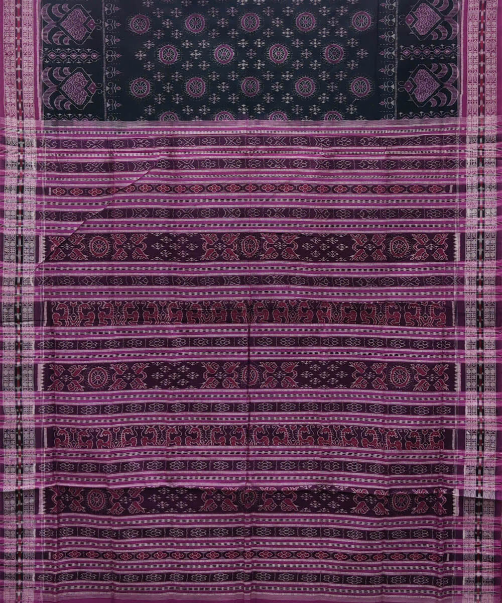 Black purple handwoven cotton sambalpuri saree