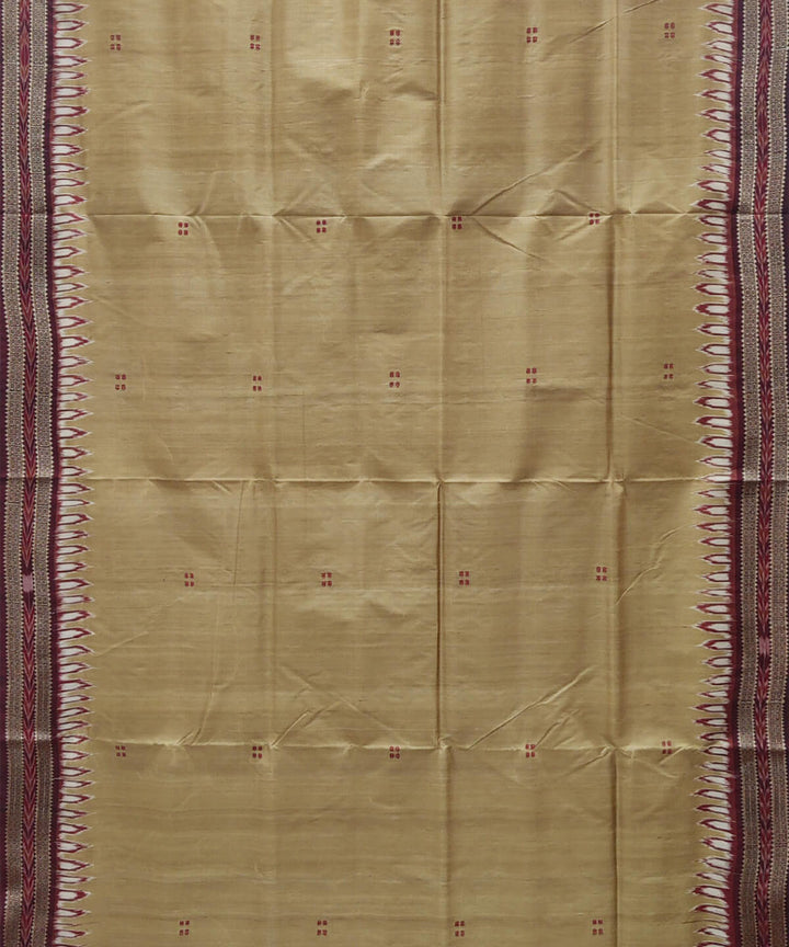 Beige yellow and maroon handwoven silk khandua saree