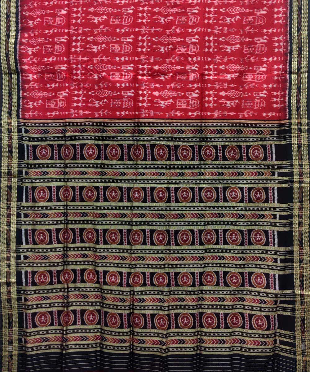 Red black silk handwoven khandua saree
