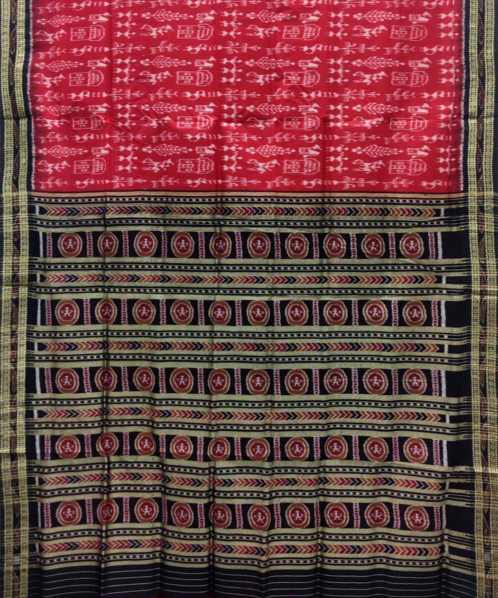 Red black silk handwoven khandua saree