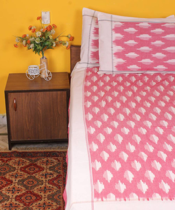 Handloom Ikkat Cotton Bedsheet In Pink