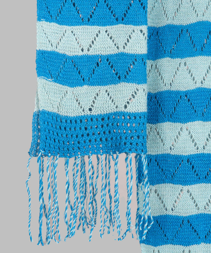 Blue platinum knitted panchachuli wool blend pashmina scarf