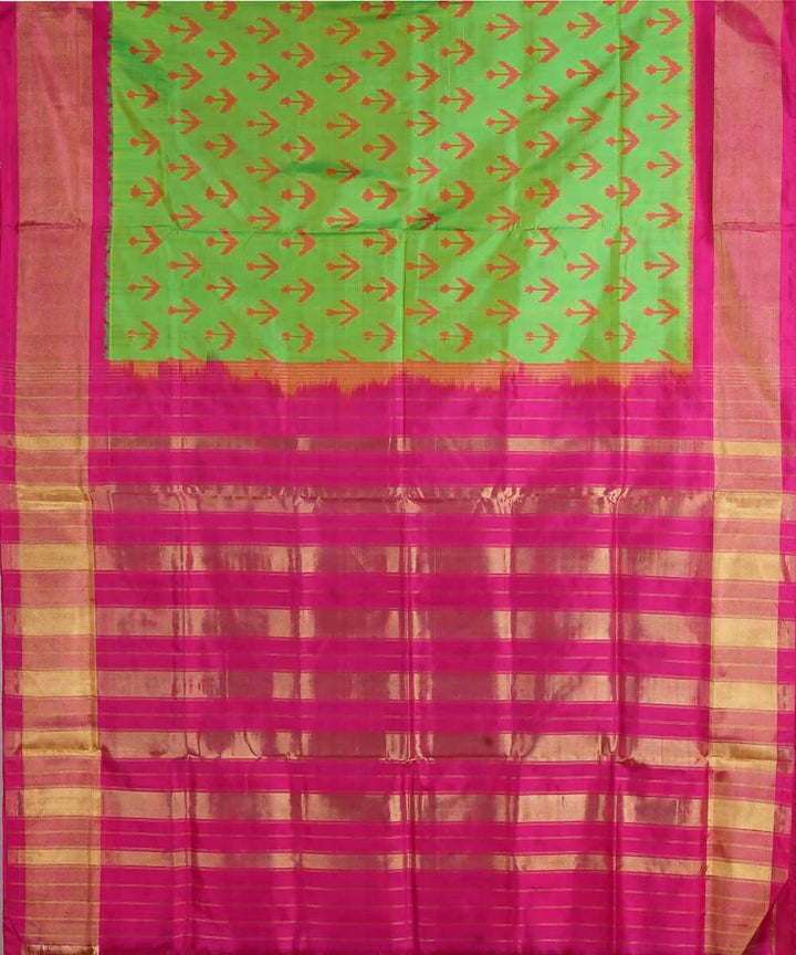 Parrot green handwoven silk ikat pochampally saree