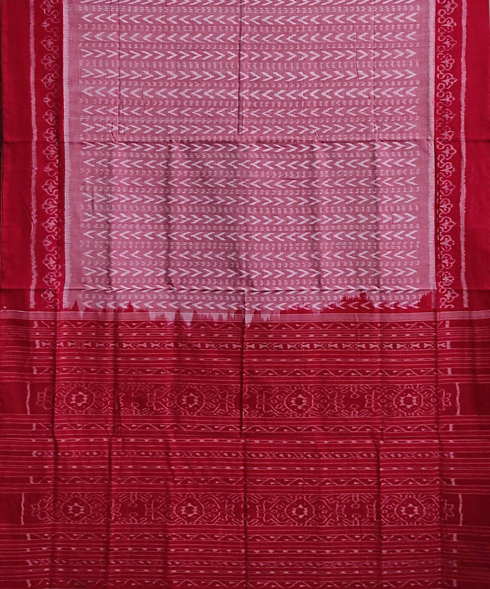 Pink red cotton handwoven sambalpuri saree