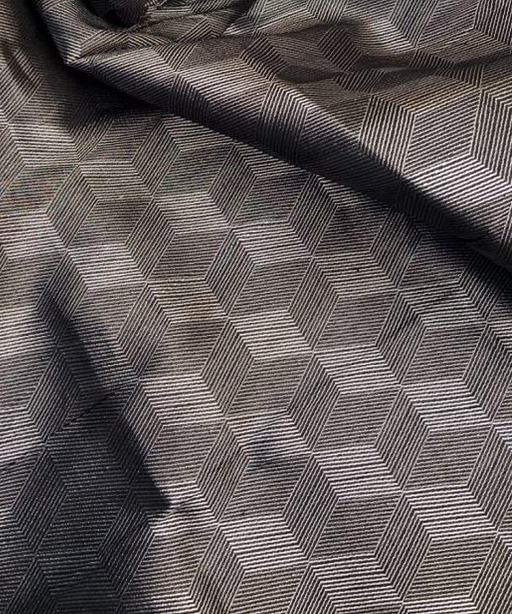 Black grey handwoven phekwa buti cotton silk banarasi fabric