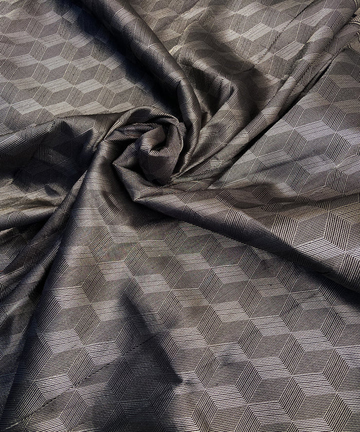 Black grey handwoven phekwa buti cotton silk banarasi fabric