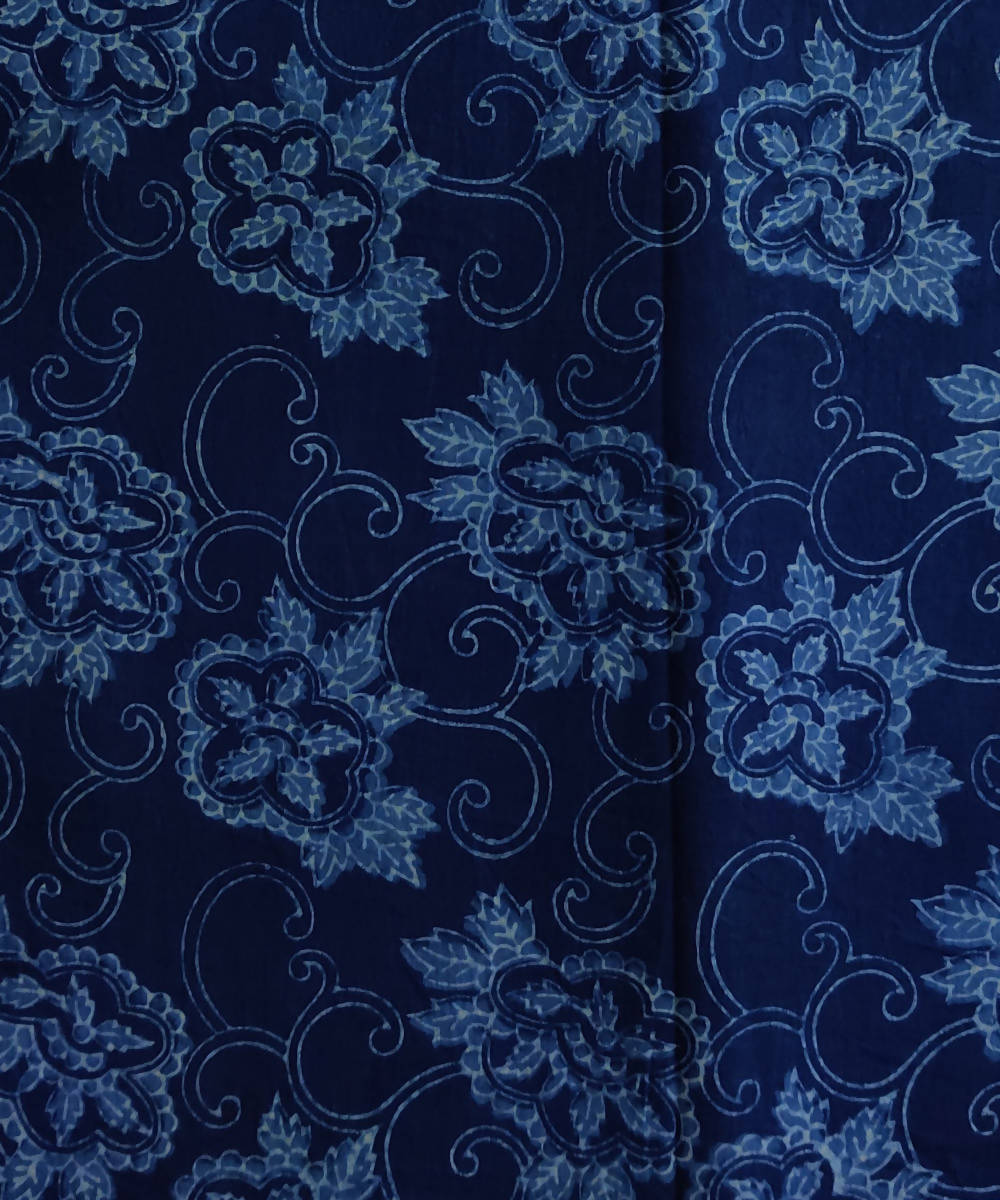 Natural dye blue floral dabu print handspun handloom cotton fabric(2.5m per qty)