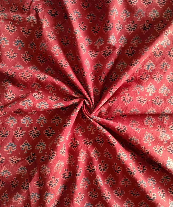 Red natural dye ajrakh block print handspun handloom cotton fabric (2.5m per qty)