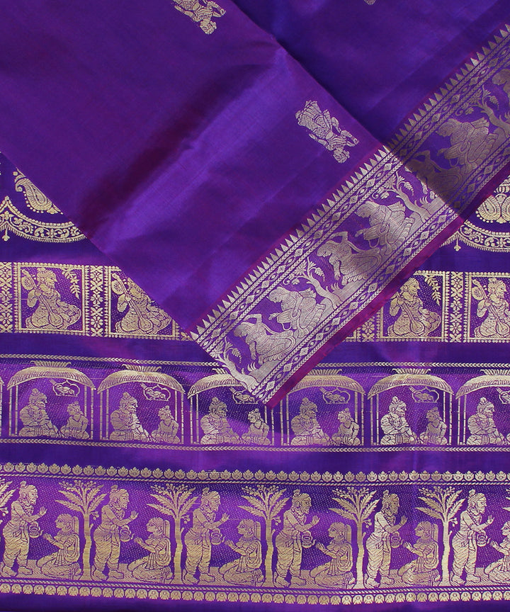 Lavender violet handwoven silk swarnachari baluchari saree