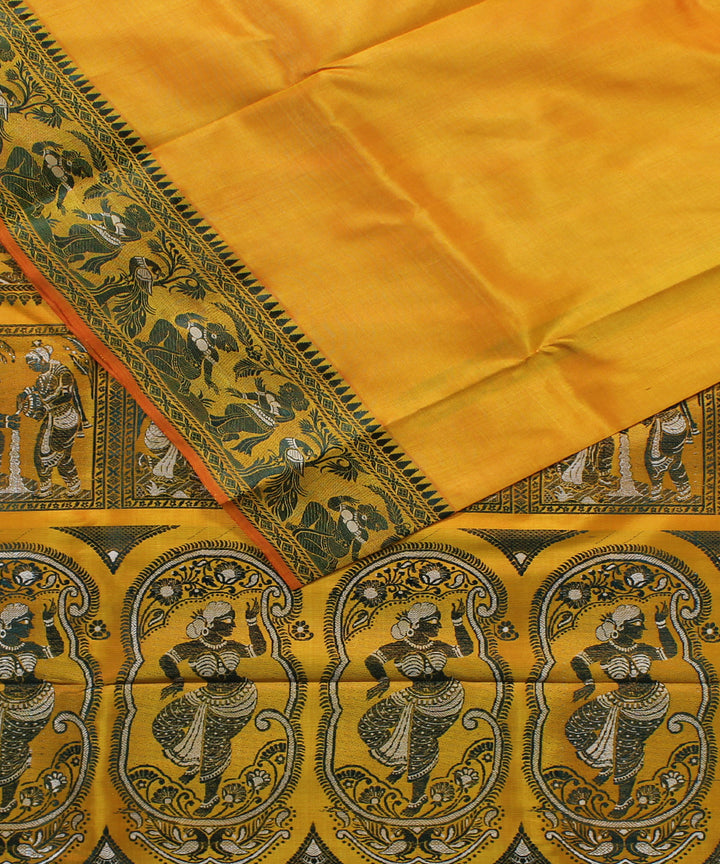Mustard yellow handwoven silk baluchari saree