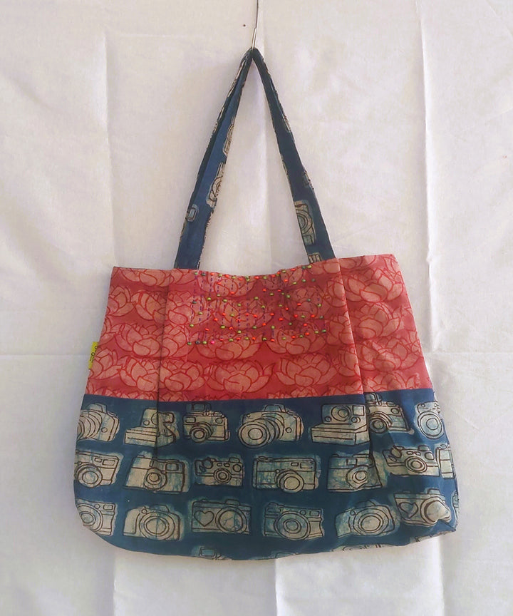 Red blue handcrafted vegetable dyed cloth bag