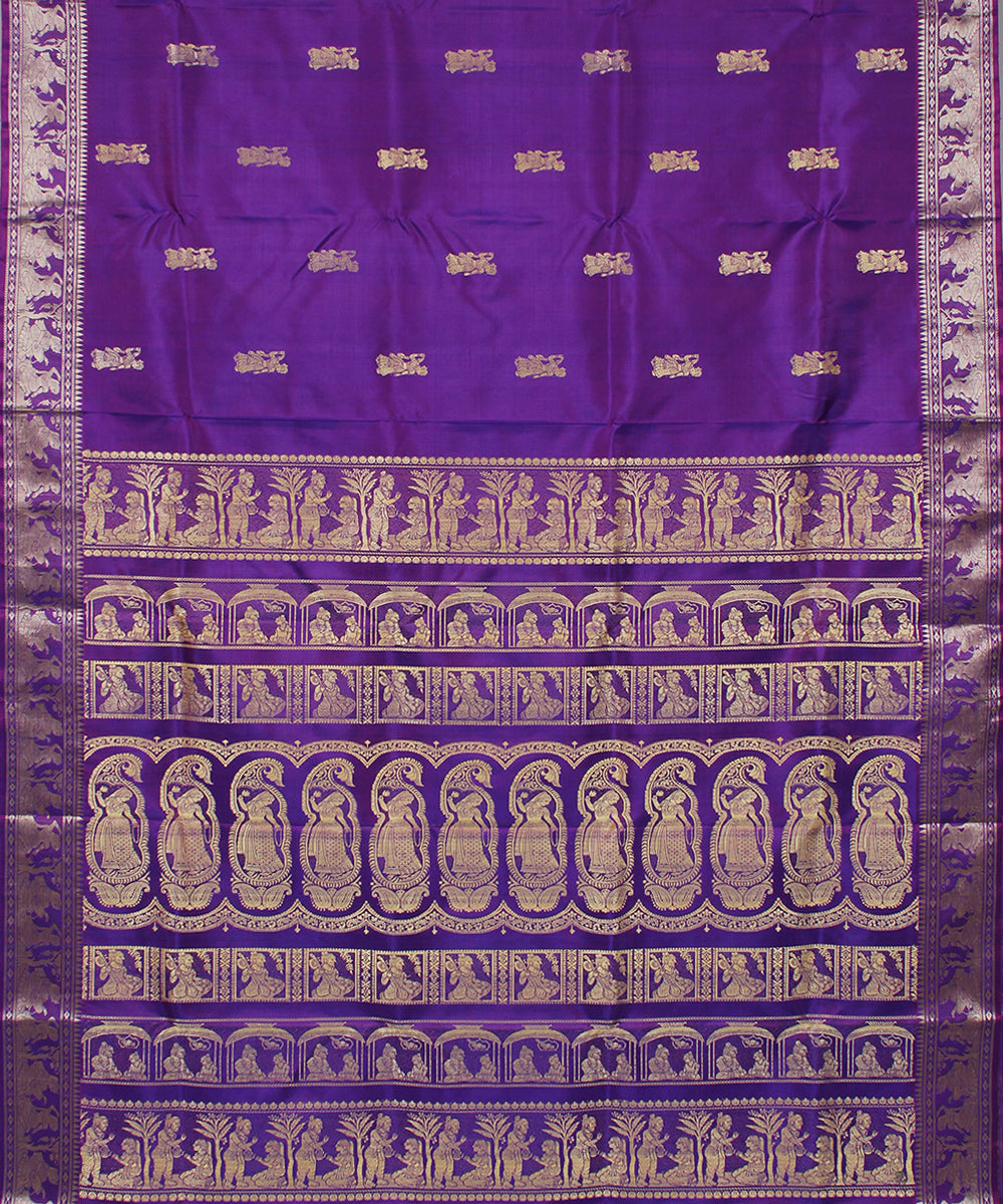 Lavender violet handwoven silk swarnachari baluchari saree