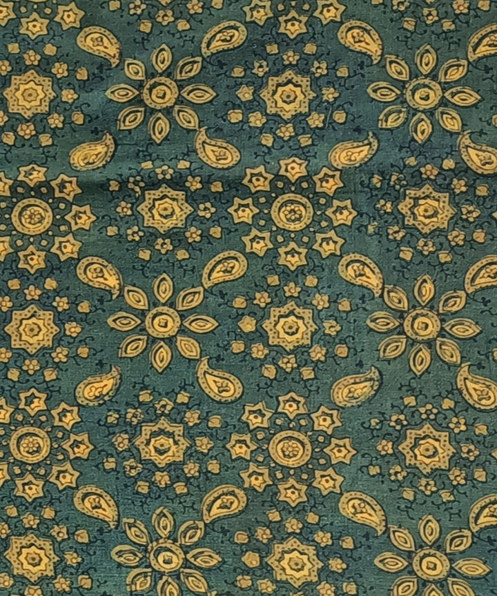 2.5m Green yellow ajrak print hand spun handloom cotton kurta fabric