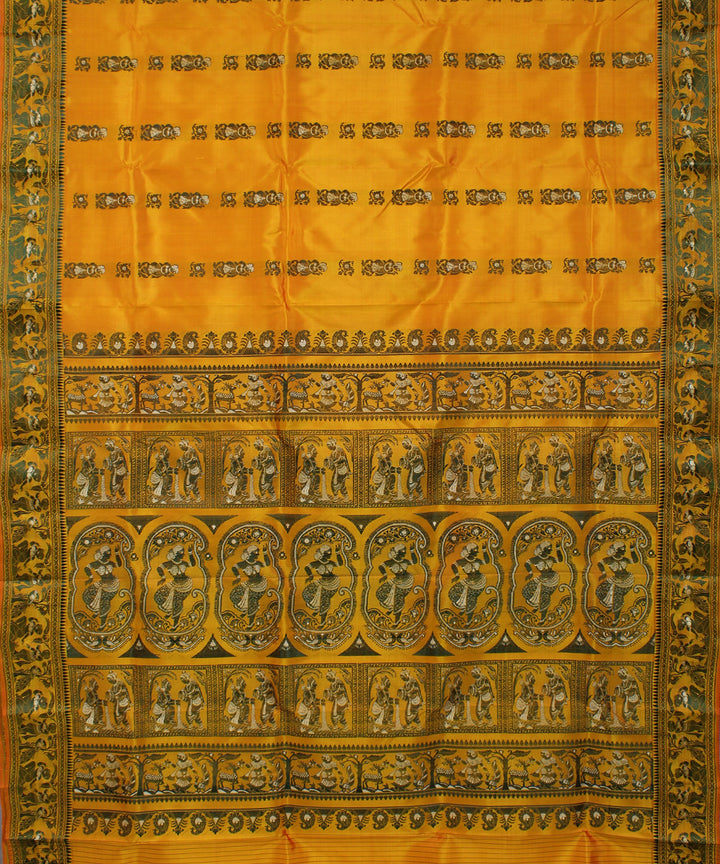 Mustard yellow handwoven silk baluchari saree