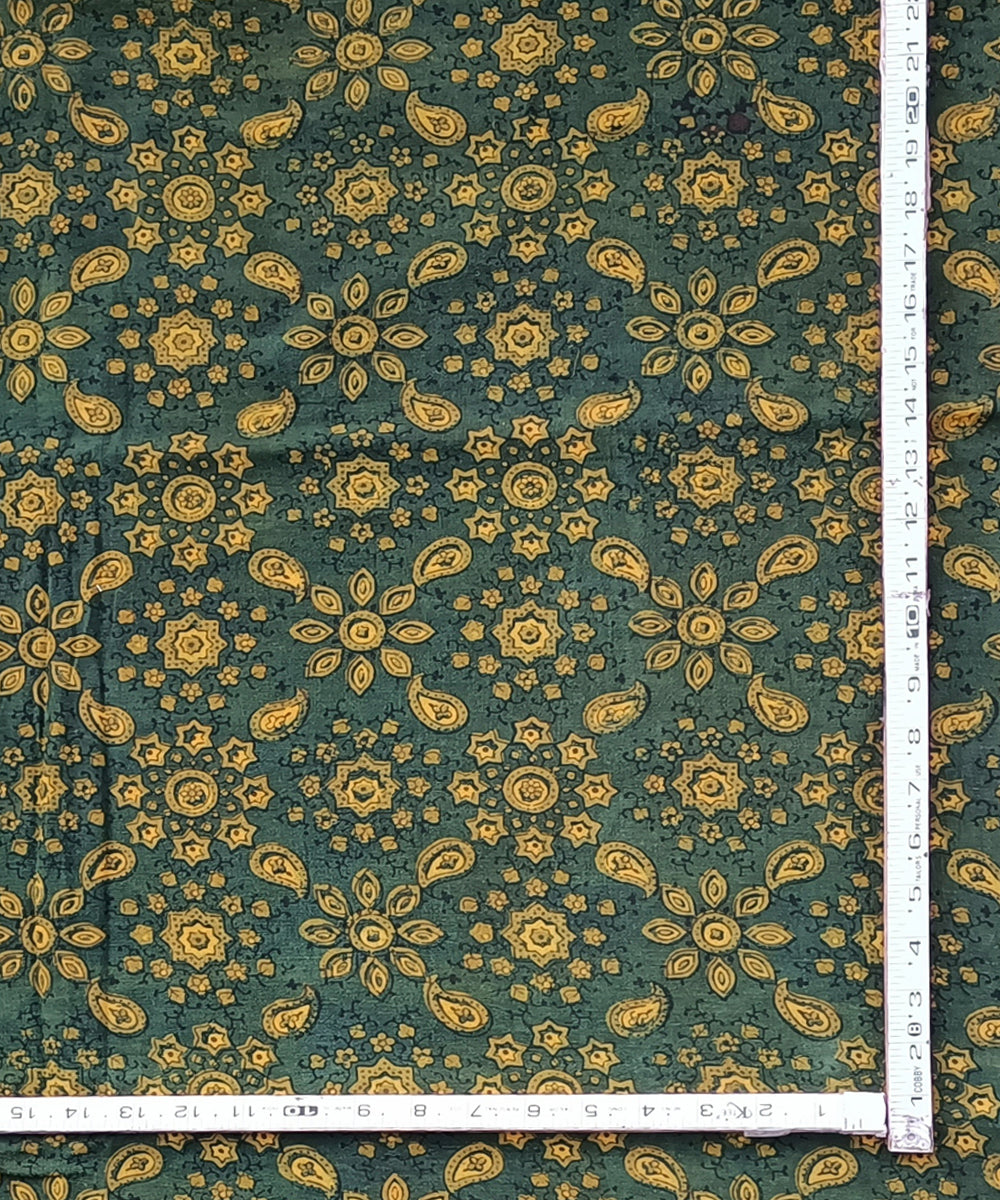 2.5m Green yellow ajrak print hand spun handloom cotton kurta fabric