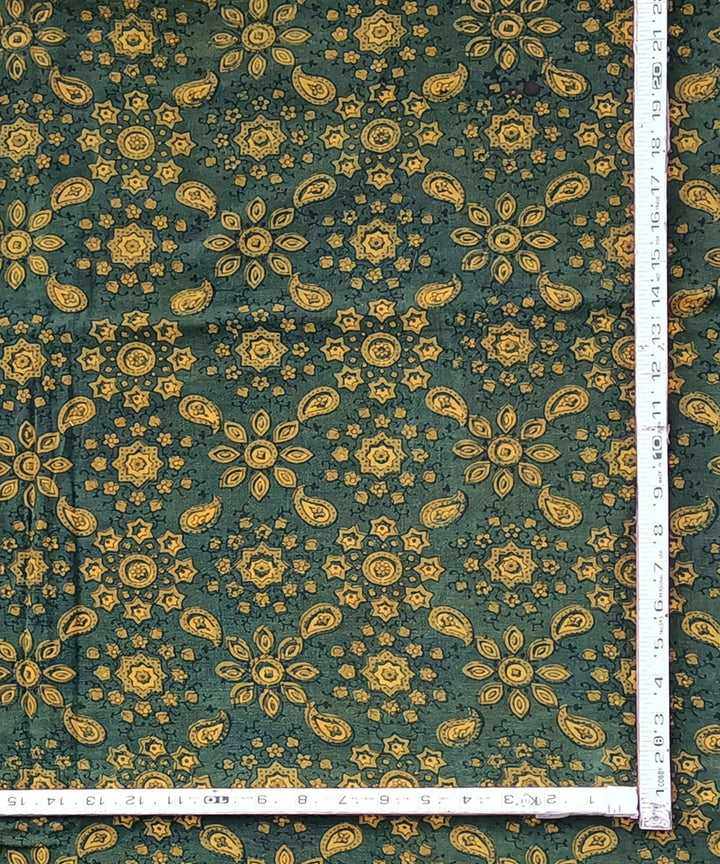 2.5m Green yellow ajrak print hand spun handloom cotton kurta fabric