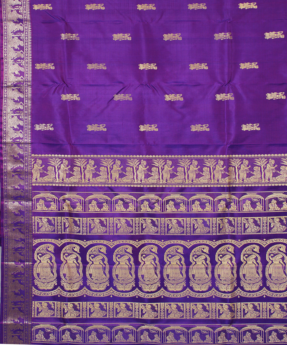 Lavender violet handwoven silk swarnachari baluchari saree