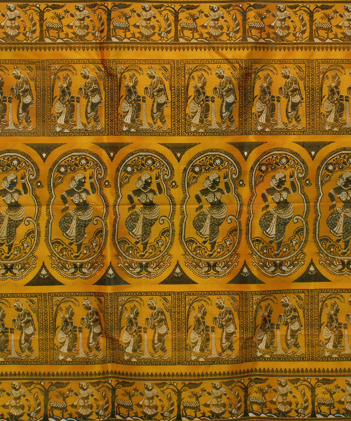 Mustard yellow handwoven silk baluchari saree