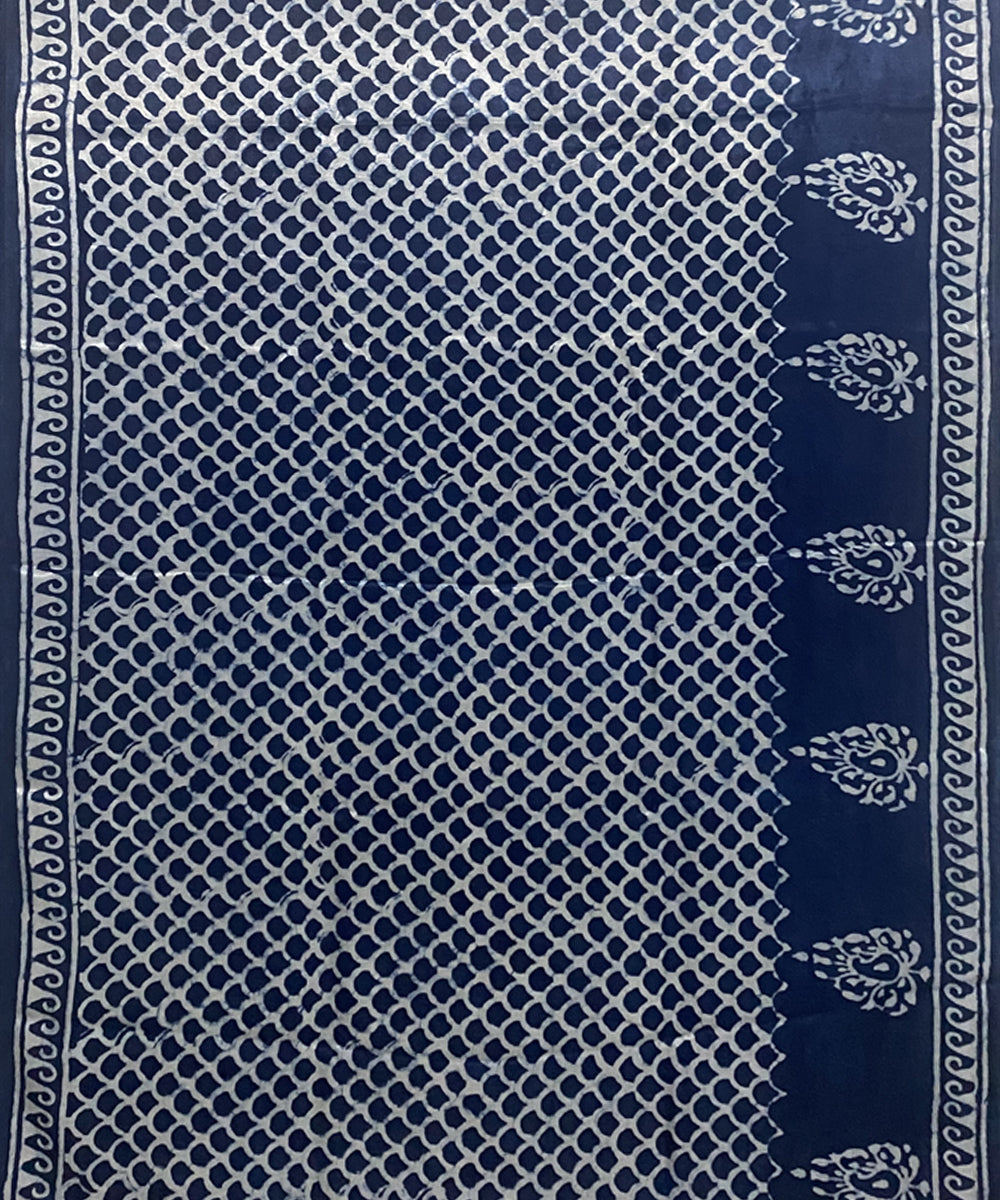 Indigo hand block print modal silk ajrakh saree