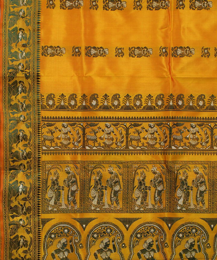 Mustard yellow handwoven silk baluchari saree