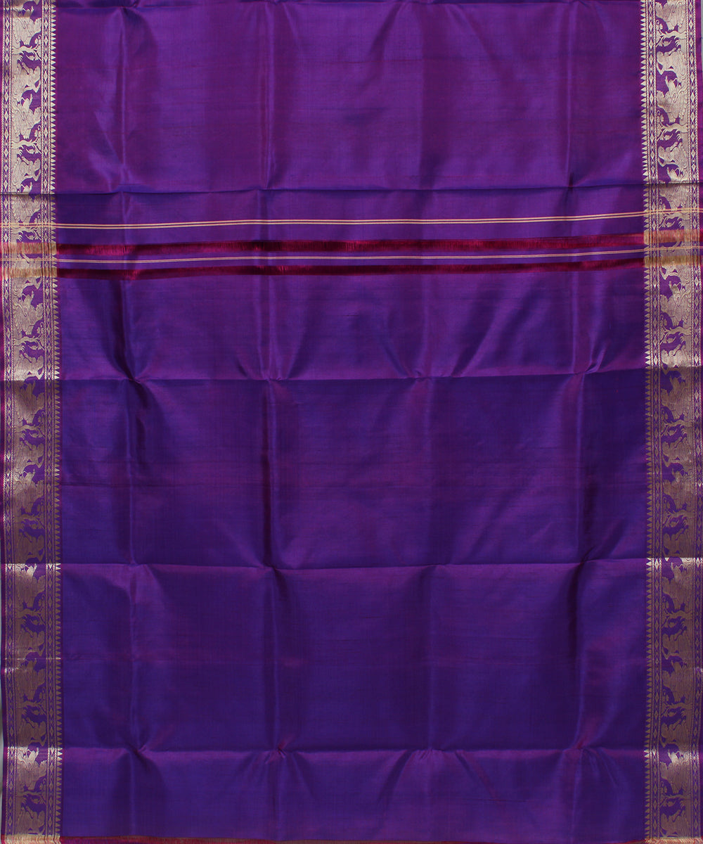 Lavender violet handwoven silk swarnachari baluchari saree