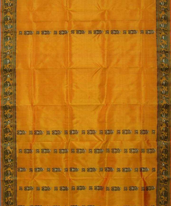 Mustard yellow handwoven silk baluchari saree