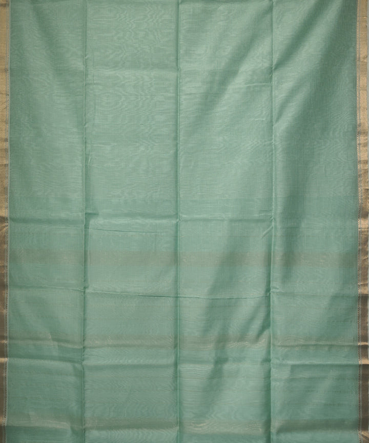 Pale aqua golden handloom cotton silk maheshwari saree
