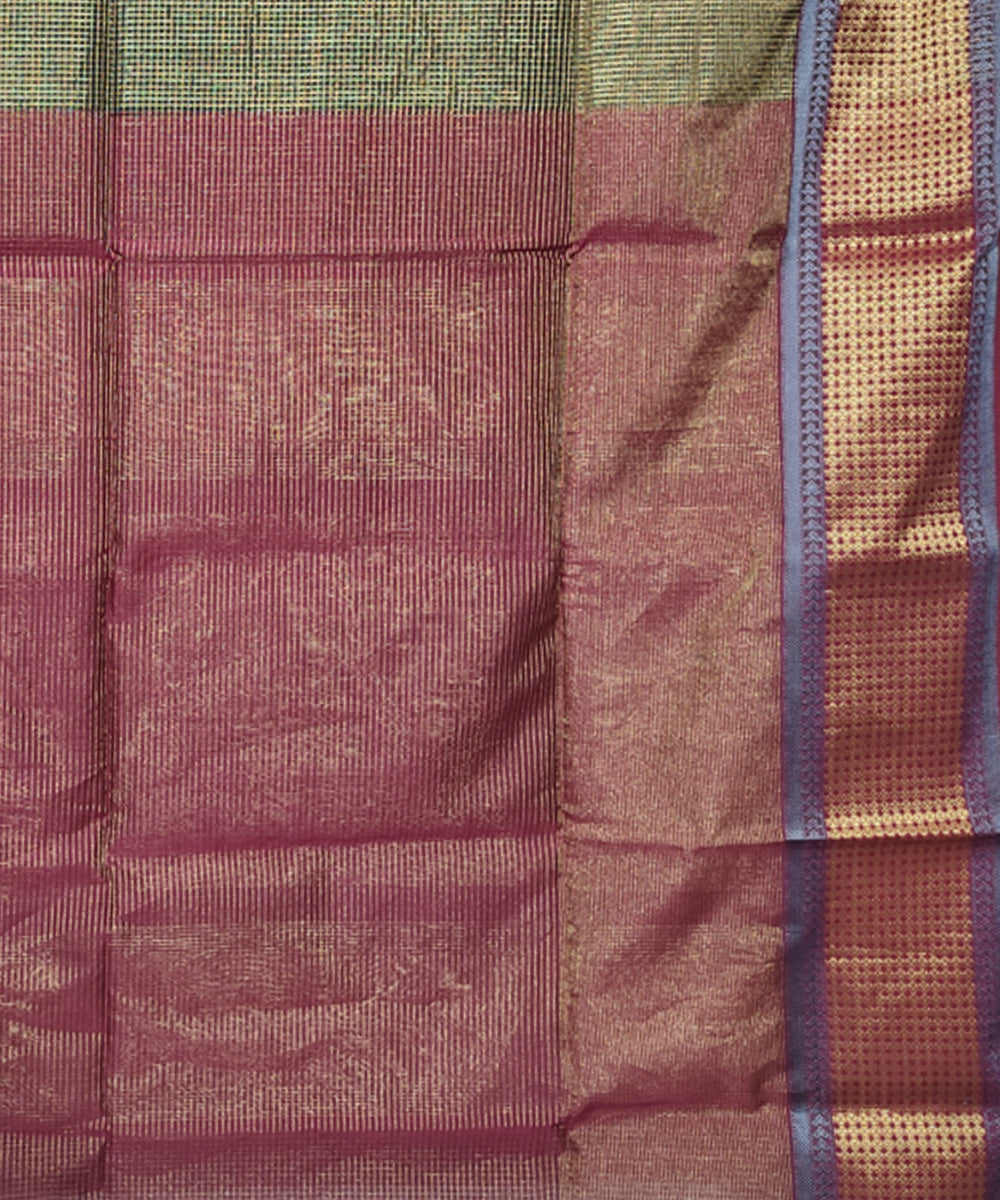 Black golden zari checks handwoven cotton silk maheshwari saree