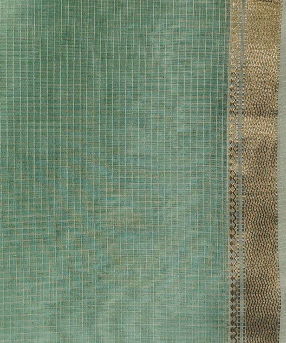 Pale aqua golden handloom cotton silk maheshwari saree