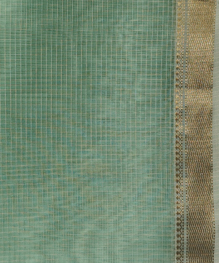 Pale aqua golden handloom cotton silk maheshwari saree
