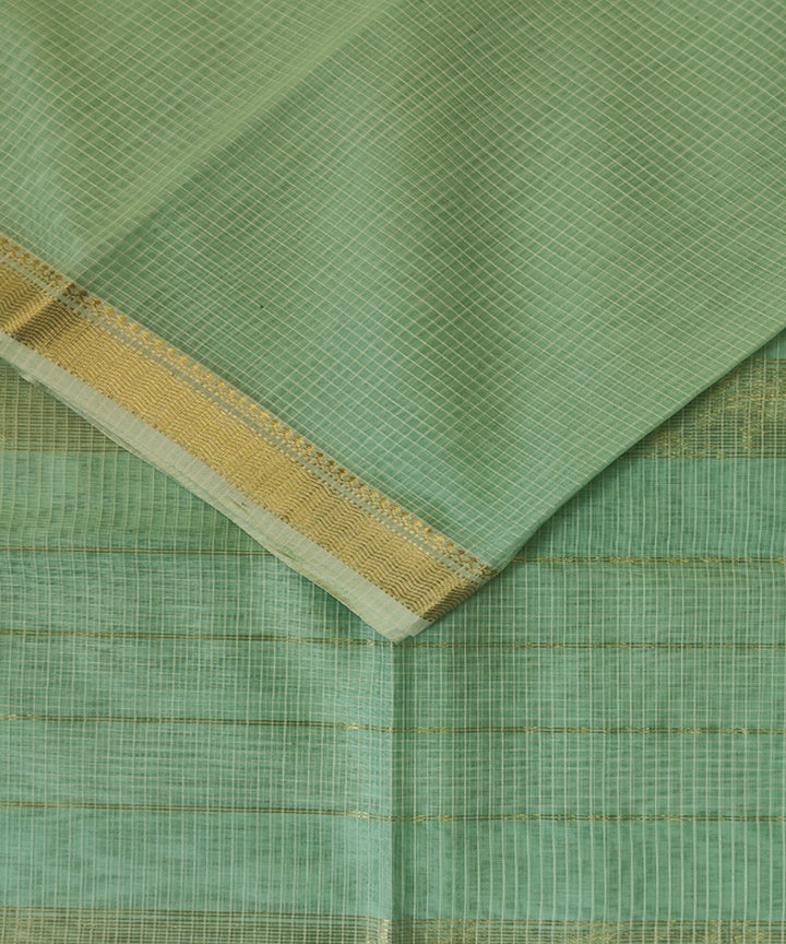 Pale aqua golden handloom cotton silk maheshwari saree