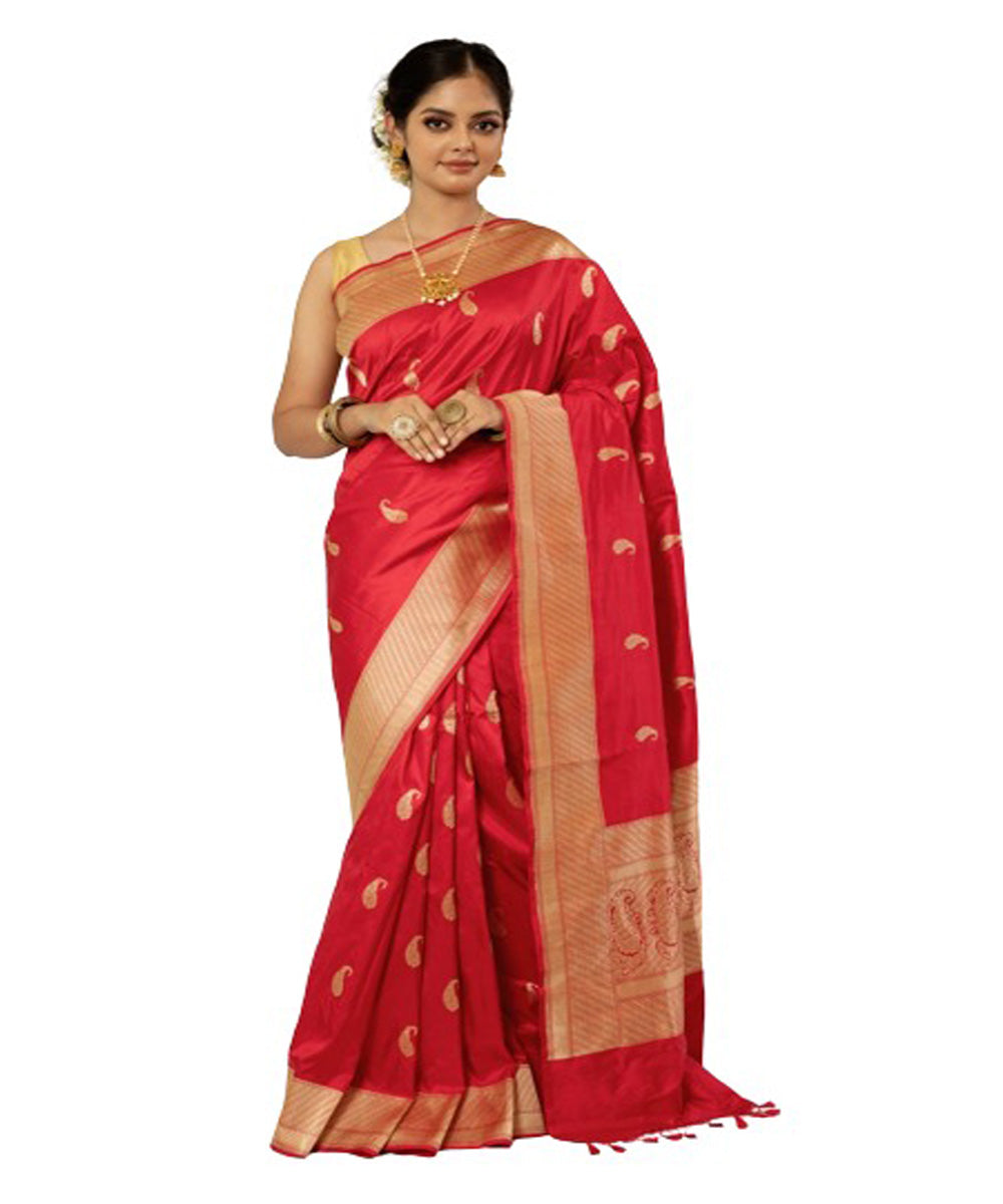 Red handloom silk cut work banarasi saree