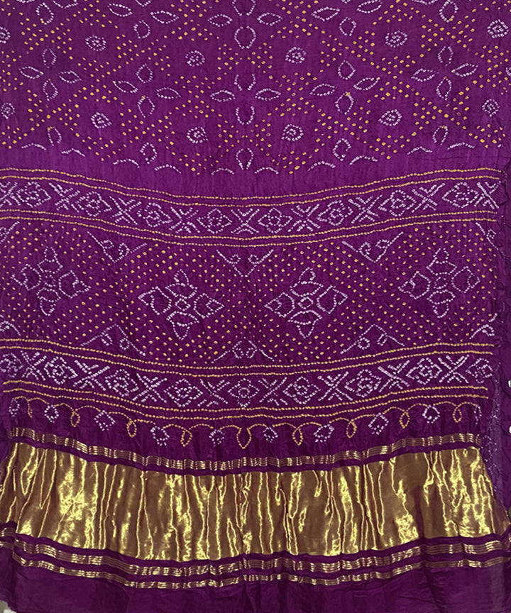 Violet hand printed tie dye bandhani gajji silk saree