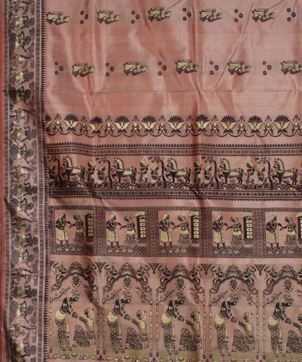 Mauve peach handwoven silk baluchari saree