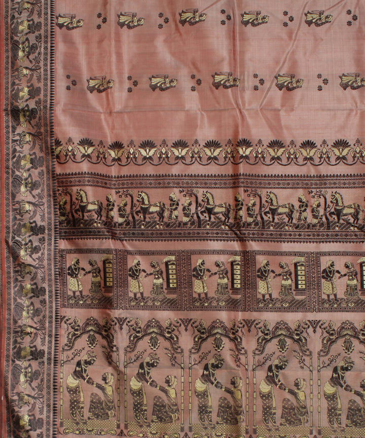 Mauve peach handwoven silk baluchari saree