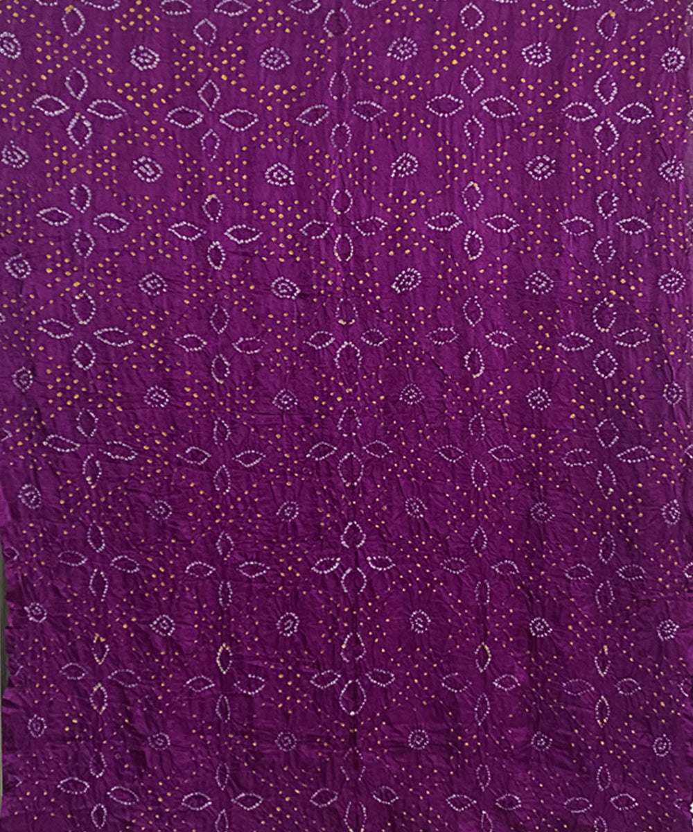 Violet hand printed tie dye bandhani gajji silk saree