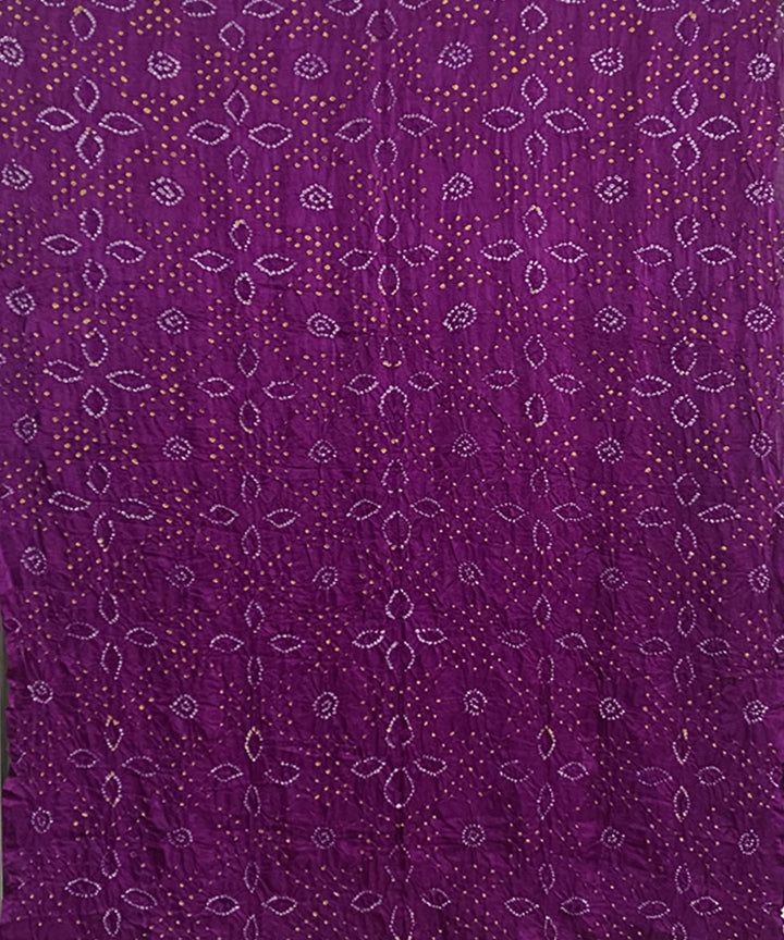 Violet hand printed tie dye bandhani gajji silk saree